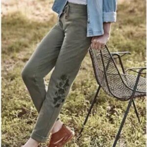 J. Jill Green Cuffed Embroidered Ankle Drawstring Cotton Joggers